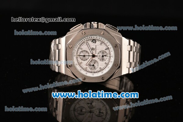 Audemars Piguet Royal Oak Offshore Chronograph Miyota OS10 Quartz Full Steel with Stick Markers and White Dial - Click Image to Close